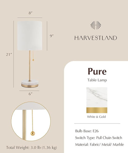 HarvestLand Pure 21” Table Lamp for Living Room and Bedroom – Farmhouse End Table Lamp for Nightstand or Sofa Side – Bedside lamp, Decorative lamp, Living Room Lamps for end Table