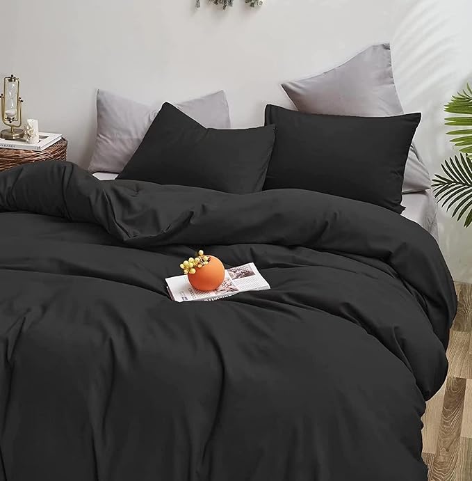 Houseri Black Comforter Set California King 3 Pieces All Black Bedding Cal King Men Women Simple Style Solid Color Bed Sets Plain Colored Blanket Quilts Cali King Lightweight Soft