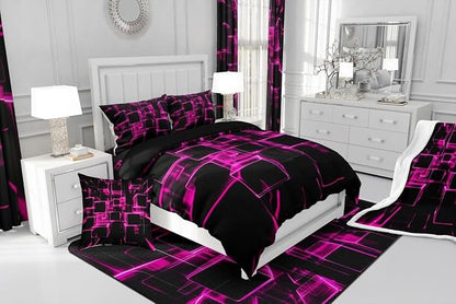 Erosebridal Girly Pink and Black Kids Comforter Set, Modern Abstract Geometric Square Bedding Sets for Boys Girls Gradient Neon Light Honeycomb Duvet Insert King with 2 Pillowcases
