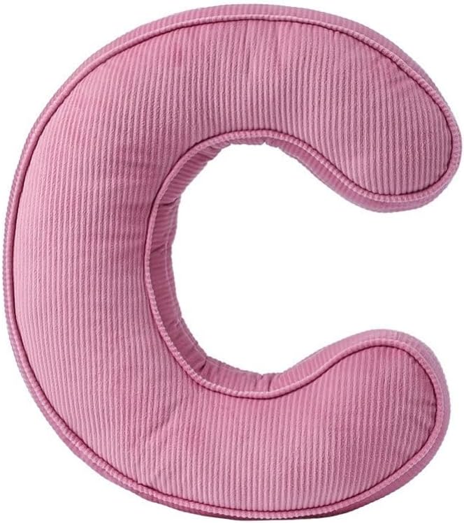 Pink Letter Plush Pillow, Letter Hugging Throw Pillows, Decorative Corduroy Initial Letter Shaped Throw Pillows, Letter Pillows English Alphabet A to Z for Sofa Bedroom Living Room Decor (C)
