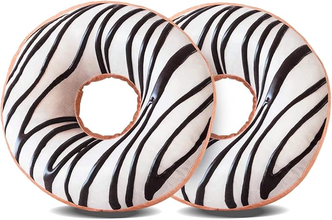 HYSEAS Round Throw Pillow 14 Inch Chocolate White Donut, 3D Digital Print Decorative Soft Food Shaped Pillow, Light Weight Seat Cushion for Couch, Chair, Floor, Sofa, 2 Pack