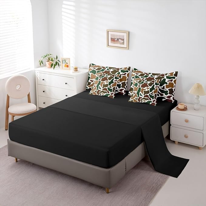 Erosebridal Camo Army 7 Piece Bedding Set Full Hunting Duck Comforter Set with Sheets Military Camouflage Bed in a Bag Wild Farmhouse Woodland Bed Sets Comforter