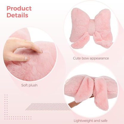 2 PCS Pink Bow Pillow, Soft Bow Decorative Pillows with Faux Fur, Cute 12" Bow Throw Pillows, Aesthetic Home Decor Bow Shaped Plush Pillow for Bedroom Sofa Couch