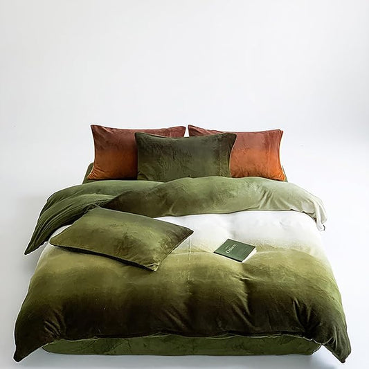 Cottonight Green Velvet Comforter Queen Fluffy Army Green Bedding Set Women Men Thick Warm Winter Blanket Quilts Sherpa Green White Modern Chic Plush Comforter Set