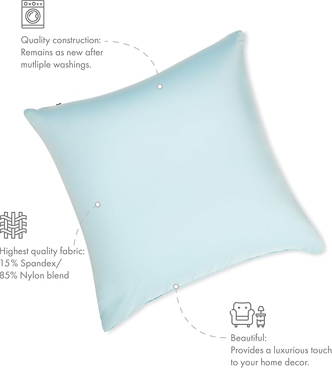 PILLOWY 26"x26" Throw Pillow - Sweat Baby Blue: 1Pcs Luxurious Premium Microbead Pillow with 85/15 Nylon/Spandex Fabric. Forever Fluffy, Outstanding Beauty & Support. Silky, Soft & Beyond Comfortable