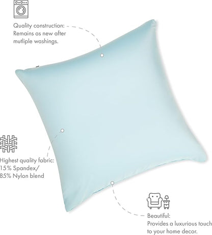 PILLOWY 26x26 Throw Pillowcase (Cover Only) -85/15 Nylon, Spandex -Luxurious, Silky, Stretchy & Soft - 1Pcs Solid Color -A Perfect Choice for Couch Chairs Sofa Bed Adult/Kids Bedroom, Sweat Baby Blue