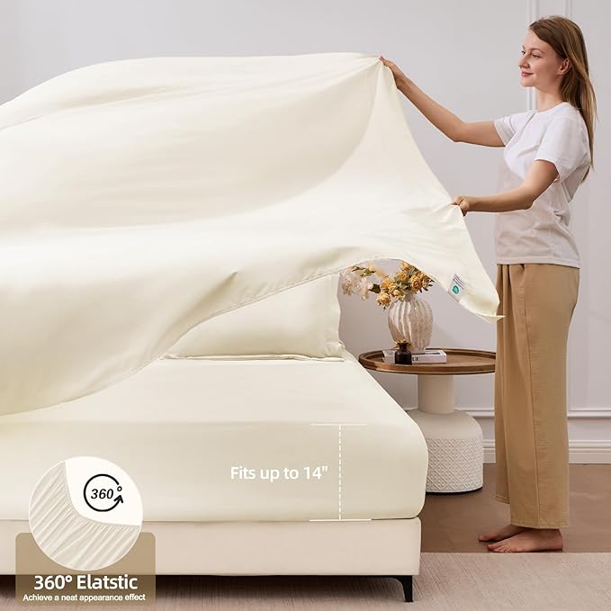 FUANNA 7 Pieces Queen Comforter Set, All Season Bed in a Bag Queen Size, Luxury Soft Bedding Sets with Comforter, Flat Sheet, Fitted Sheet, Pillowcases & Pillow Shams, Cream White