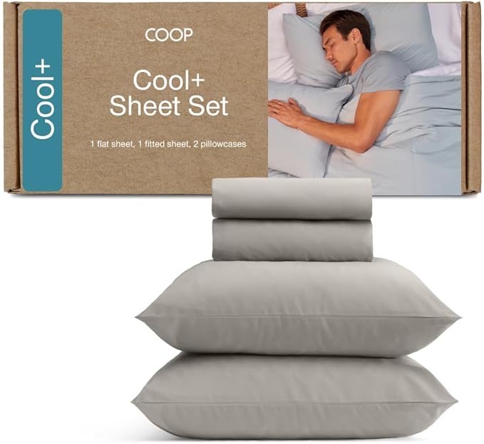 Coop Home Goods Cool+ Cooling Bed Sheets, 4 Piece Full Sheet Set, Dove Grey Breathable Cooling and Super Soft, Luxury Spa & Hotel Quality, Full Size Bed Set