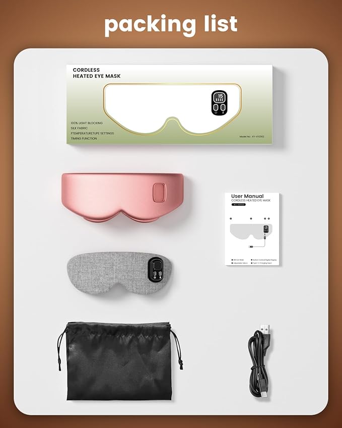 Anydance Heated Eye Mask - Cordless Eye Mask for Dry Eyes, Eye Relief, Improved Sleep, Timed Shutdown, 4 Temperature, Washable Eye Heating Pad for Travel, Removable for Cleaning - Dark Pink