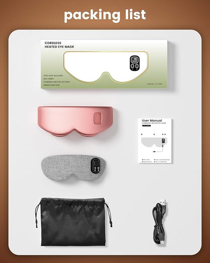 Anydance Heated Eye Mask - Cordless Eye Mask for Dry Eyes, Eye Relief, Improved Sleep, Timed Shutdown, 4 Temperature, Washable Eye Heating Pad for Travel, Removable for Cleaning - Dark Pink