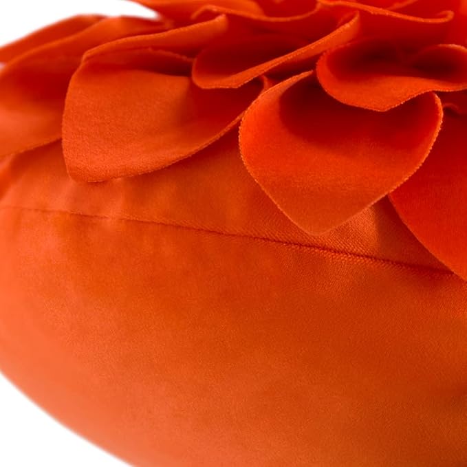 JWH Handmade 3D Flower Pillow Covers Aesthetic Decorative Round Throw Pillow Floral Pillow Cases Velvet Pillowcase Accent Cushion for Living Room Bed Couch Home 12 Inch Red Orange