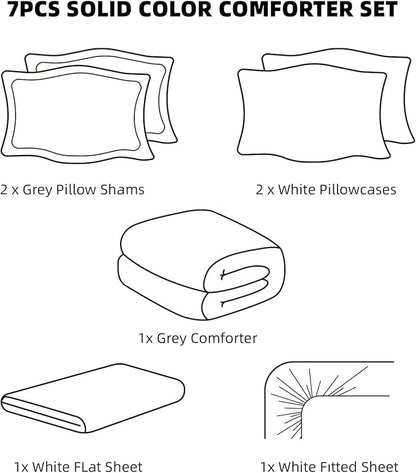 weigelia King Comforter Set Linen Grey Comforter King Bed in a Bag Bedding Set 7 Pieces King Size Comforter Set with Sheets for All Season