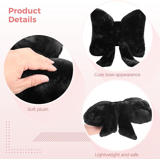 2 PCS Black Bow Pillow, Soft Bow Decorative Pillows with Faux Fur, Cute 12" Bow Throw Pillows, Aesthetic Home Decor Bow Shaped Plush Pillow for Bedroom Sofa Couch