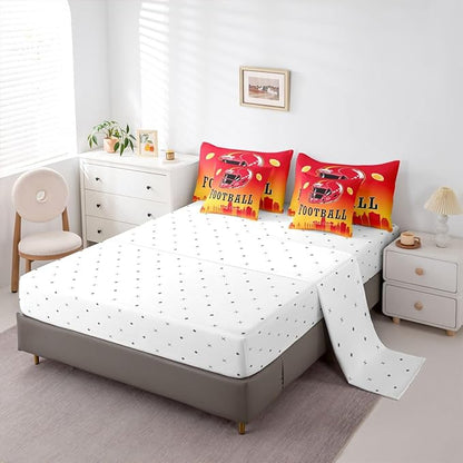 Erosebridal American Soccer Comforter Set with Sheets King Boys Football Fans 7 Pcs Bedding Set American Rugby Sports Bed in A Bag for Kids Teen Adults,City Silhouette Ball Games Bed Set