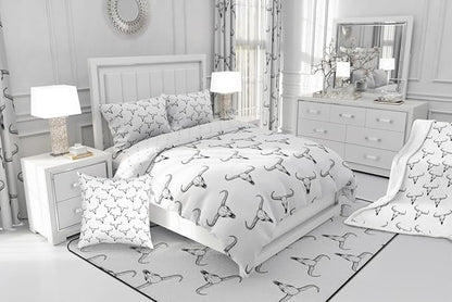 Erosebridal Bull Skull Comforter Set King Ethnic Bohemian Bedding for Men Boys | Tribal Steer Skull Wildlife Aztec Bedroom Decor Farmhouse Cabin Lodge Duvet Insert with 2 Pillow Cases,Black White
