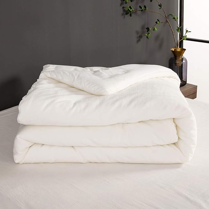 Luxlovery Fluffy White Velvet Comforter Set - Full, Plush, Warm Sherpa Micromink Comforter with 2 Pillowcases