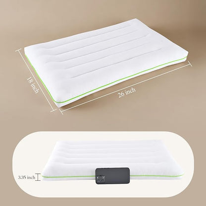 Low Profile Flat Thin Pillow (3.35″) for Stomach & Back Sleepers, Soft Flat Bed Pillow with 7D Fiber Fill & Cotton Cover, Standard Size, Machine Washable
