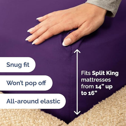 Flex Top Split Head King 4 Piece Sheet Set - Comfy Breathable & Cooling Bed Sheets Set - Hotel Luxury Bedding for Women, Men, Kids, Teens, Boys & Girls - Deep Pockets, Ultra-Soft - Oeko-Tex - Purple