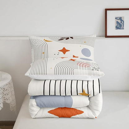 Erosebridal Abstract Red Sun Comforter King Geometric Lines Bedding Set, Aesthetic Down Comforter Vintage Minimalist Bed Set, Modern Quilted Duvet Luxury Grey Circle Room Decoration