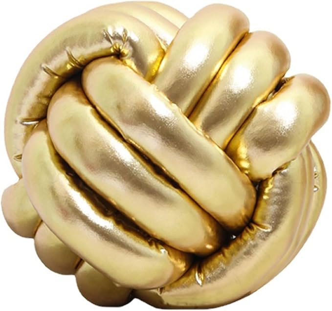FQQWEE Soft Knot Ball Pillows, Handmade Knotted Ball Throw Pillow, Woven Round Throw Pillow, Gold Knot Pillow, Plush Throw Pillows for Home Room Sofa Couch Bed(Gold)