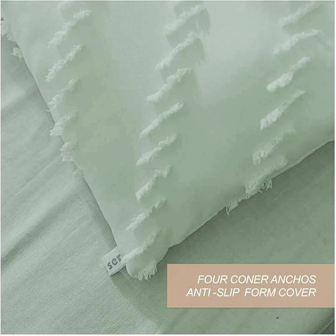Nanko Sage Green Queen Comforter Set 3 Pcs, Tufted Jacquard Boho Soft Reversible Down Alternative Microfiber Bedding - All Season Duvet Spring Farmhouse Bed Set for Women Men, Size 88 x 90 Bohemia