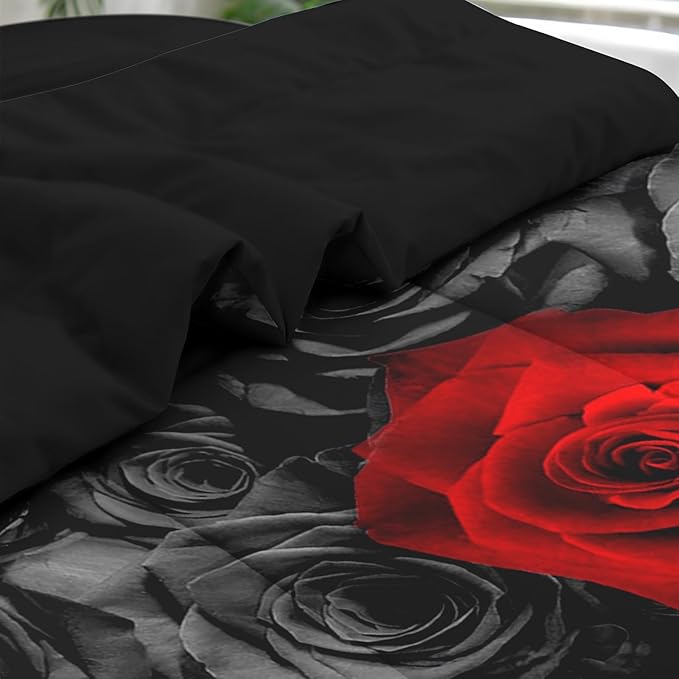 Comforter Set King Size, Red Rose Flower 7 Pcs Bedding for Kids and Adults, Summer Vintage Floral Bed Sheet Sets with Fitted Sheet 2 Pillowcases & 2 Shams for Bedroom Bed Decor