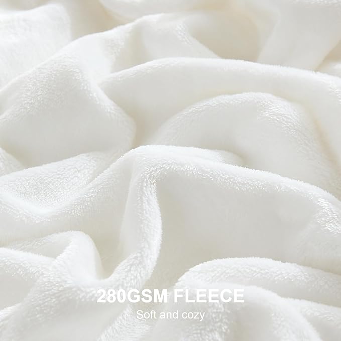 Hansleep Fleece Queen Blanket for Bed Fleece Super Soft White Queen Flannel Fuzzy Plush Cozy Blanket for All Seasons, White, Queen 90x90 Inches