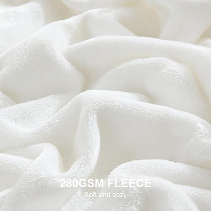 Hansleep Fleece White Throw XL Blanket, Super Soft Flannel Fuzzy Plush Cozy Blanket for All Seasons, White, Throw XL 50x70 Inches