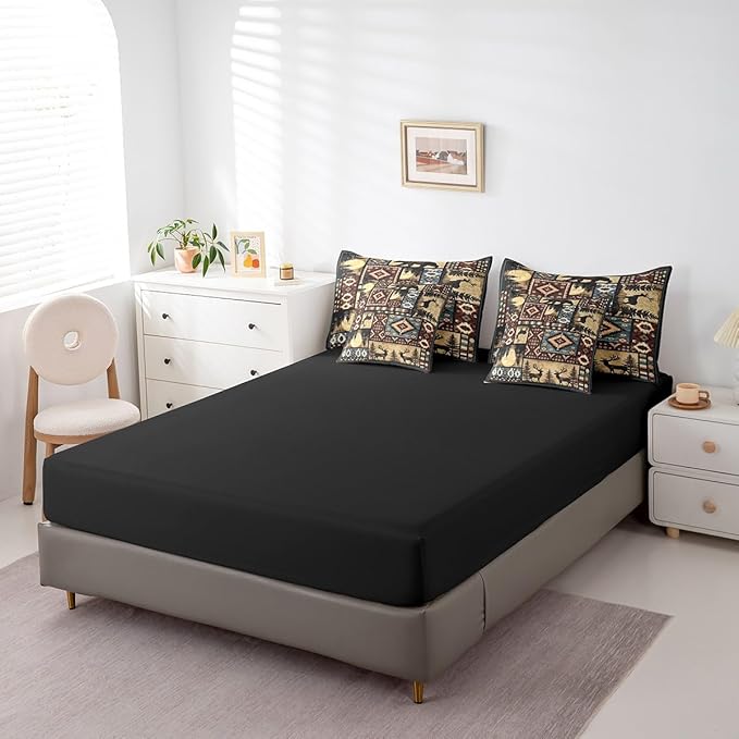 Erosebridal Rustic Bear 7 Piece Comforter Set King Bed in a Bag,Buffalo Plaid Grid Bedding,Hunting Deer Farmhouse Cabin Decor Quilt,Retro Southwest Aztec Bed Set,Tribal Sheets,Brown Red