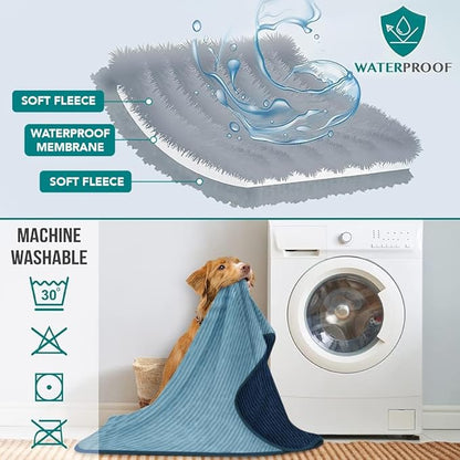 PetAmi Waterproof Dog Blanket, Leakproof Pet Blanket for Small Medium Large Dogs, Reversible Furniture Bed Sofa Couch Cover Protector, Plush Striped Pet Throw for Indoor Cat, 24x32 in, Navy Blue