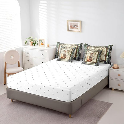 Erosebridal Elk Deer Comforter Set 7 Piece Bed in a Bag Twin,Woodland Animals Bedding Sets Buffalo Plaid Sheet Set with Comforter