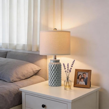 20.5" Ceramic Table Lamps Set of 2, Modern Farmhouse Boho Bedside Lamps for Bedroom, Nightstand Lamps for Living Room End Tables, Small Desk Lamps, Grey