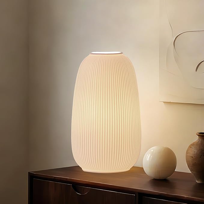 9.5" Modern Ceramic Table Lamp,White Bedside Table lamp, Night Lamp,Decorative Lamp,Ambient Lighting,Artistic lamp,Suitable for Living Room, Bedroom, Entrance, Kitchens, Corded, Bulb Included