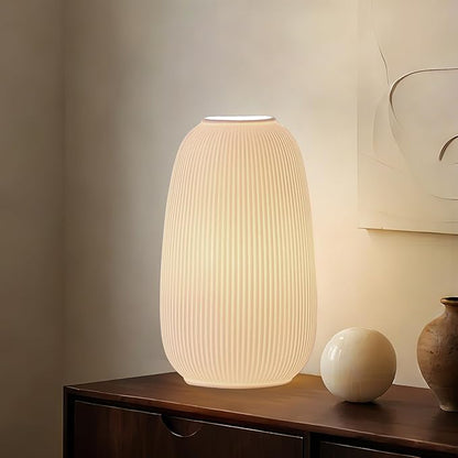9.5" Modern Ceramic Table Lamp,White Bedside Table lamp, Night Lamp,Decorative Lamp,Ambient Lighting,Artistic lamp,Suitable for Living Room, Bedroom, Entrance, Kitchens, Corded, Bulb Included