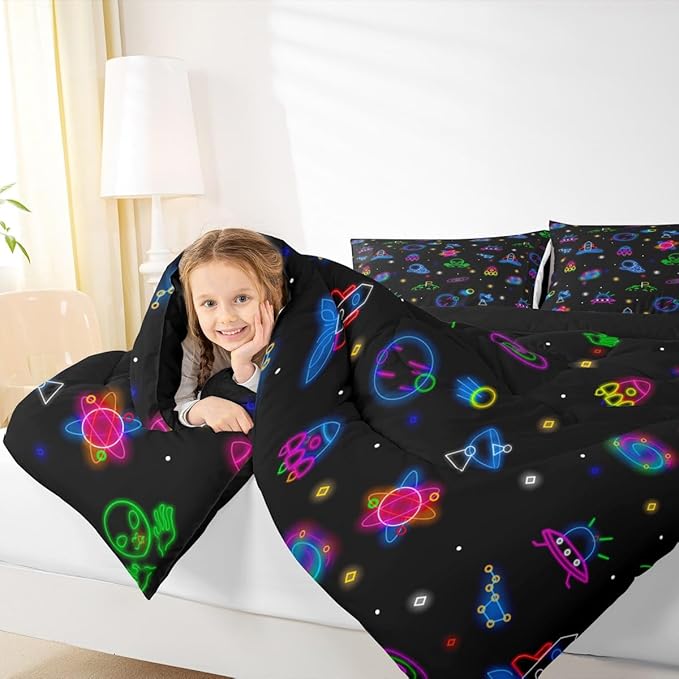jejeloiu Galaxy Astronaut Duvet Cover Toddle Size Glitter Outer Space Bedding Set for Kids Boys Girls Solar System Comforter Cover Set Nebula Bedspread Cover 2Pcs