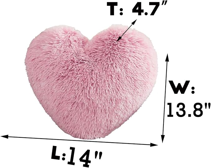 MorroMorn Fluffy Heart Throw Pillows, Shaggy Decorative Pillow for Sofa Couch Bed, Cute Room Decor Decorations for Women Girls Kids (Blush)