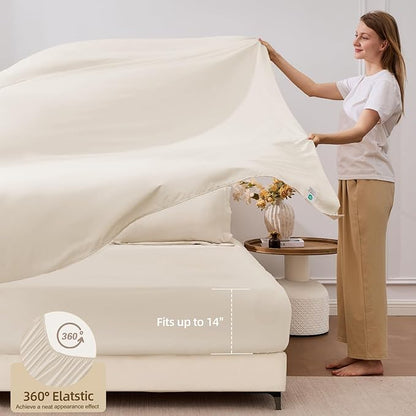 FUANNA 7 Pieces California King Size Comforter Set, All Season Bed in a Bag Cal King Size, Luxury Soft Bedding Sets with Comforter, Flat Sheet, Fitted Sheet, Pillowcases & Pillow Shams, Beige