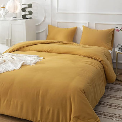 CLOTHKNOW Yellow King Size Comforter Set Mustard Yellow Bedding Comforter Sets Soft All Season Cozy Turmeric Comforter with 2 x Pillow Cases