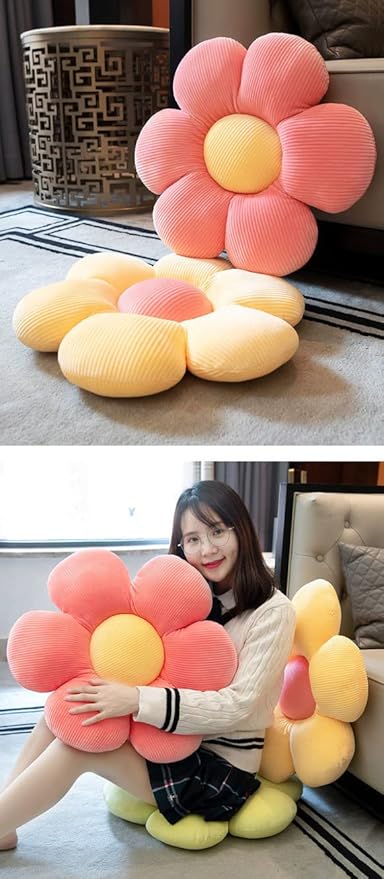 Flower Pillows, Flower Cushion, Leisure and Comfortable Pillow, Car Cushion (Beige/Yellow, 40cm*40cm)