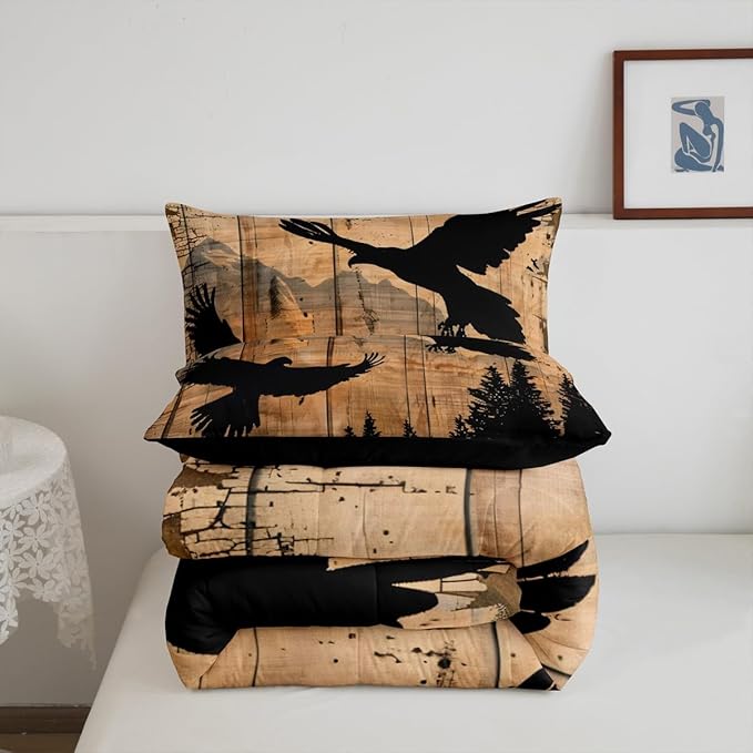 Feelyou Eagle Print Comforter Set Twin for Girls Women Teens Adult,Kids Boys Hawk Wildlife Hunting Theme Bedding Set, Western Farmhouse Comforter Soft Quilt Set, with 1 Pillowcase 2Pcs Bedding