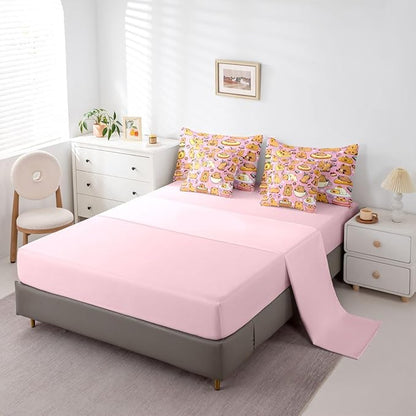 Cute Capybaras 7 Pieces Bedding Set Full Size,Pink Cartoon Capybara Bed in a Bag,Kawaii Rodent Animals Bed Set Includes Comforter,Sheet Set,Pillowcases & Pillow Covers,Ice Creams Cakes Bedroom Decor