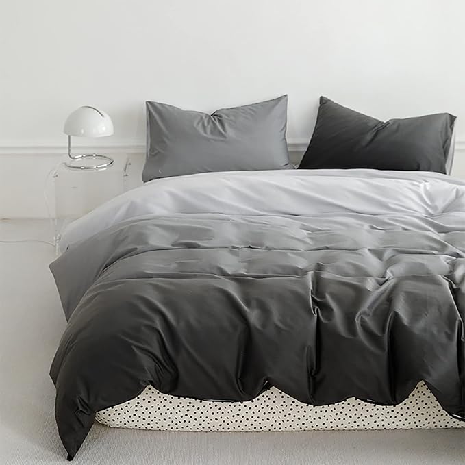 Luxlovery Grey Gradient Comforter Set Queen Grey and White Bedding Set Full Men Women Minimalist Bedding Set Light Gray Soft Breathable Blanket Quilts Gradient Comforter Set