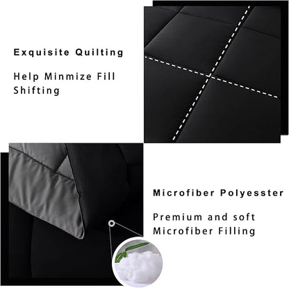 DOWNCOOL Full Size Comforter Sets -All Season Bedding Comforters Sets with 2 Pillow Cases -3 Pieces Bed Set Down Alternative Comforter Set -Black/Grey Bedding Sets Full(82"x86")