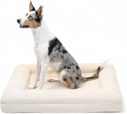 Luxury Boucle Orthopedic Memory Foam Dog Bed with Waterproof Liner and Machine Washable Cover with YKK Zippers (Medium 37" L x 30" W x 6" Th, Cloud)