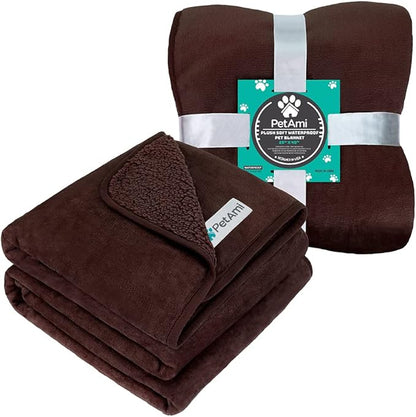 PetAmi Waterproof Dog Blanket Sherpa Fleece, Pet Small Medium Dogs, Reversible Large Cat Throw Bed Couch Sofa Furniture Protector, Soft Plush Microfiber (Medium 29x40, Brown), (29x40)