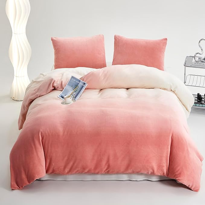 Cottonight Pink Velvet Comforter Queen Fluffy Flannel Bedding Set Women Men Thick Warm Winter Blanket Quilts Sherpa Micromink Light Pink Modern Chic Plush Fashion Bedding