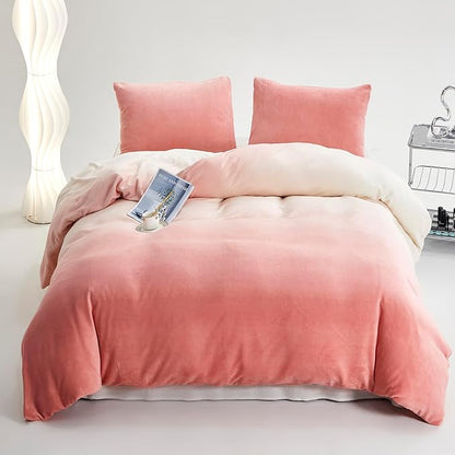 Cottonight Velvet Comforter King Fluffy Pink Flannel Bedding Set Women Men Thick Warm Winter Blanket Quilts Sherpa Micromink Light Pink Modern Chic Plush Fashion Bedding King