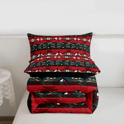 Erosebridal Southwestern Comforter Set Twin Bohemian Geometric Quilt,Ethnic Tribal Arrow Bedding Set Western Duvet Insert,Country Decor Western Room Decor for Bedroom Western Bedroom Decor Red