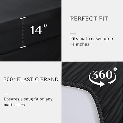 JOLLYVOGUE King Size Comforter Set 7 Pieces, Black Bed in a Bag Comforter Set for Bedroom, Beddding Sets with Comforter, Sheets,Ruffled Shams & Pillowcases