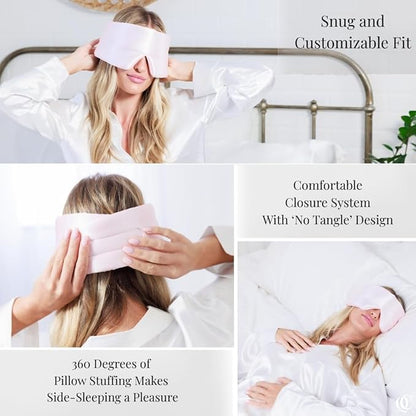Padded Silk Sleep Mask in Gift Box, Total Blackout Liner Blocks Light, Sleep Longer, Lightweight, Natural Silk Eye Mask, Soft Lightweight Stuffing Feels Like a Cloud on Your Eyelids (Prosecco Pink)